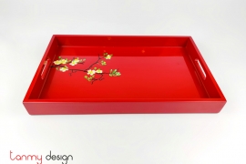 Red rectangular lacquer tray hand-painted with apricot blossom 28*45cm